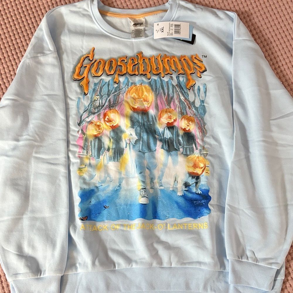 NWT Goosebumps Attack of the Jack O Lanterns Light Blue Crewneck Sweater XXL
